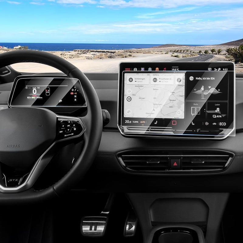 Canvcle حماية شاشة لسيارات فولكس فاجن 2024 2025 VW ID.3 ID.4 بحجم 12.9 بوصة لنظام الملاحة + 5.3 بوصة لشاشة لوحة القيادة، واقي شاشة زجاجي مقسى، غطاء واقي لشاشة نظام الملاحة، فيلم حماية - Image 1
